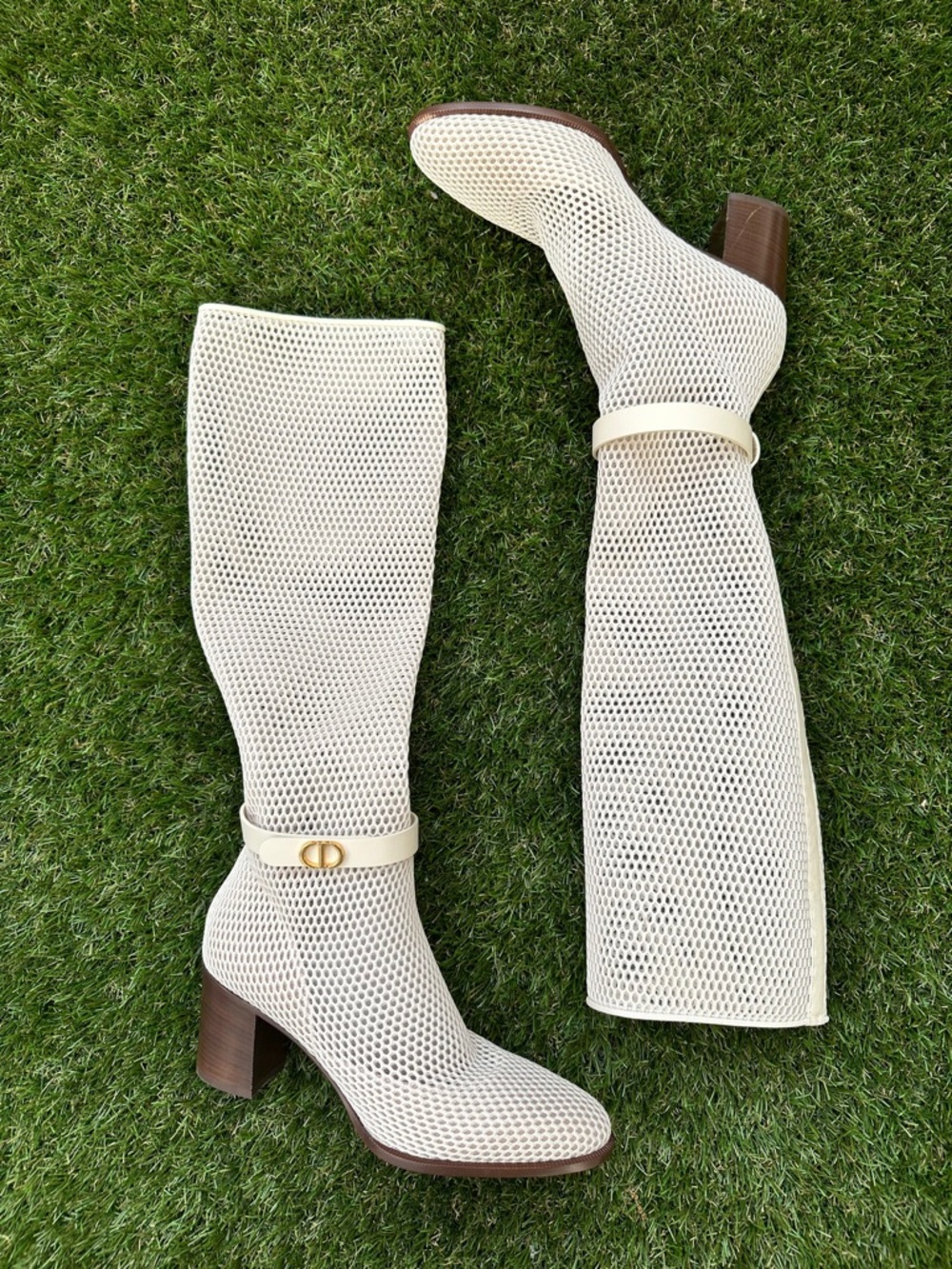 Dior Empreinte Montaigne 70 mm Off White Knee High Pull On Caged Boots 38.5 - Picture 3 of 9